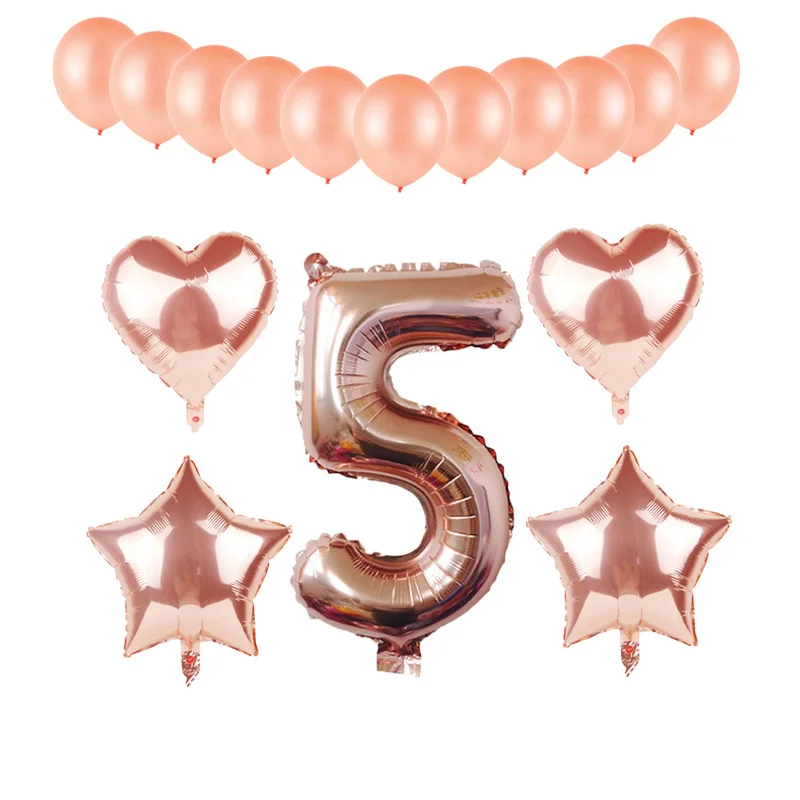 Rose Gold number 1 2 3 4 5 6 7 8 9 Heart Star Foil balloons kids Birthday Party Decoration Baby Shower supplies Latex Balloon | Дом и сад