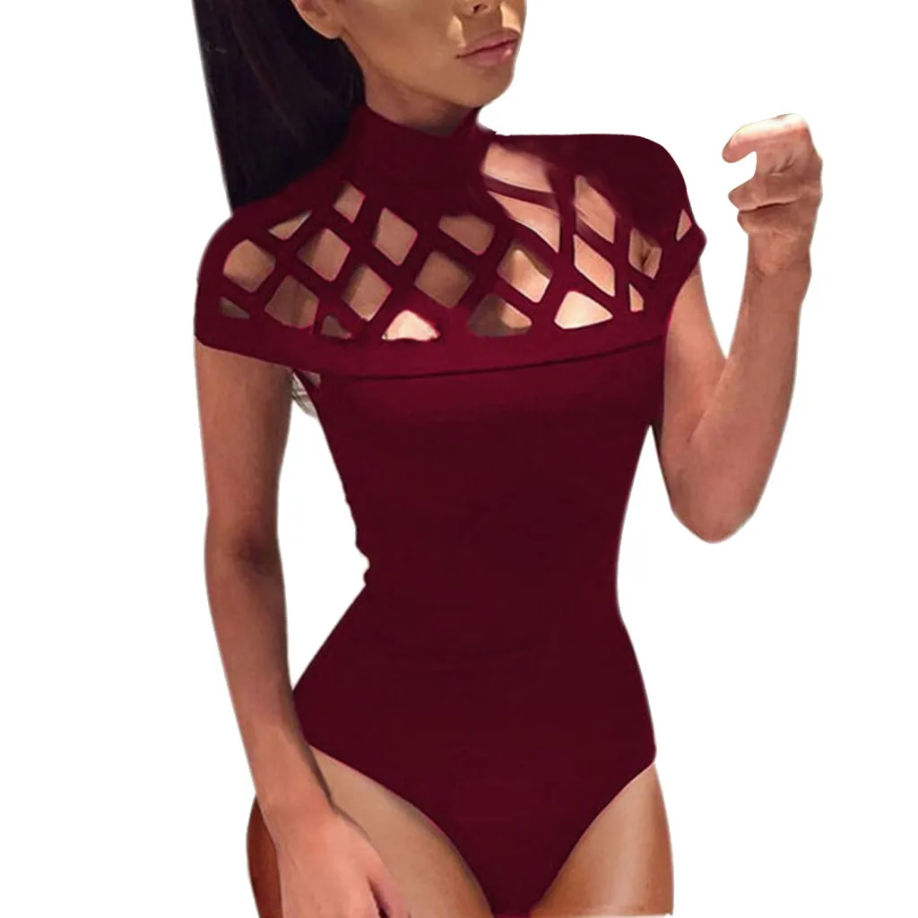 RD Страуса 5XL женский черный комбинезон чокер Высокая шея Bodycon клетчатые рукава комбинезон боди Топы женские s ползунки - Цвет: RD