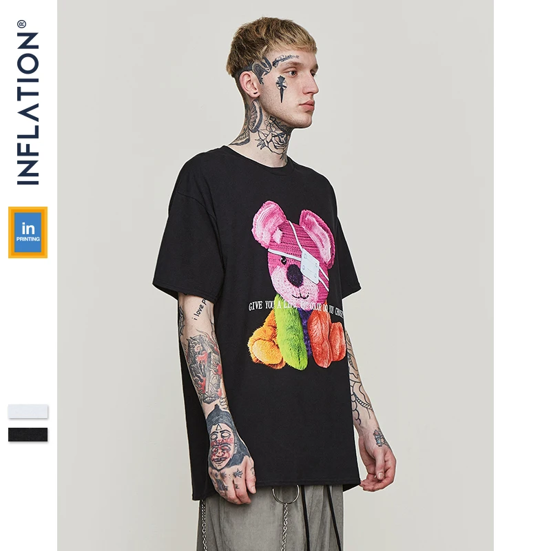 Игрушка инфляции медведь печати Пара одинаковые летние футболки Для Мужчин's с