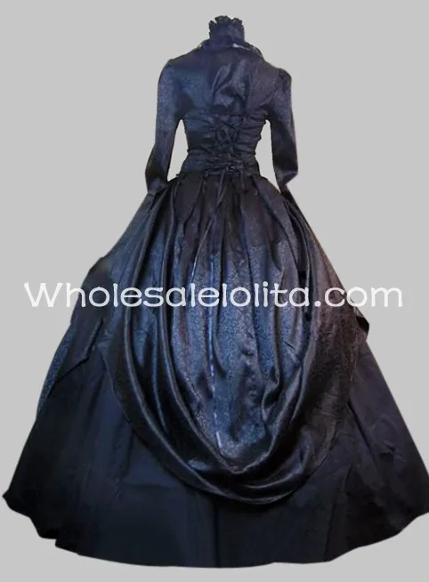 Готическое черное платье из парчи и хлопка в викторианском стиле для