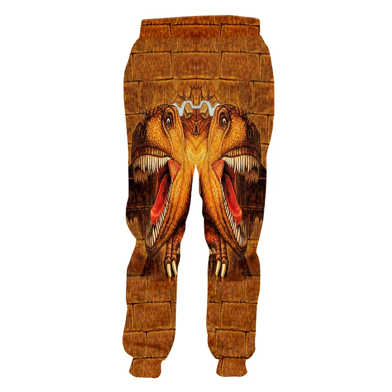 OGKB Spring Fall High Waist Elastic Drawstring Pants Men/women's Funny Print Dinosaur 3D Sweatpants Brown Casual Sweat | Мужская