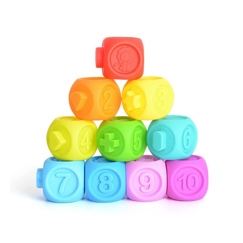 Full set 10 шт., детский мяч, 3D, животные, форма цифр, сенсорный, мягкий резиновый Прорезыватель для зубов, сдавливающий спрей, Игрушки для ванны для младенцев, раннее образование - Цвет: Full set