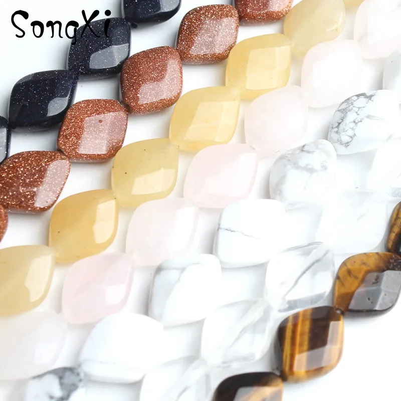 10*13mm 7.5'' Rhombic Turquoises Jades Sandstone DIY Bracelet Necklace Loose Spacer Beads Quartz For Jewelry Making | Украшения и