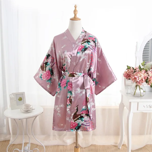 pink Женская атласная короткая ночная рубашка, кимоно, халат, новинка, серый халат, Цветочная Пижама, свадебное, для невесты, подружки невесты, сексуальное платье, платье, один размер - Цвет: pink