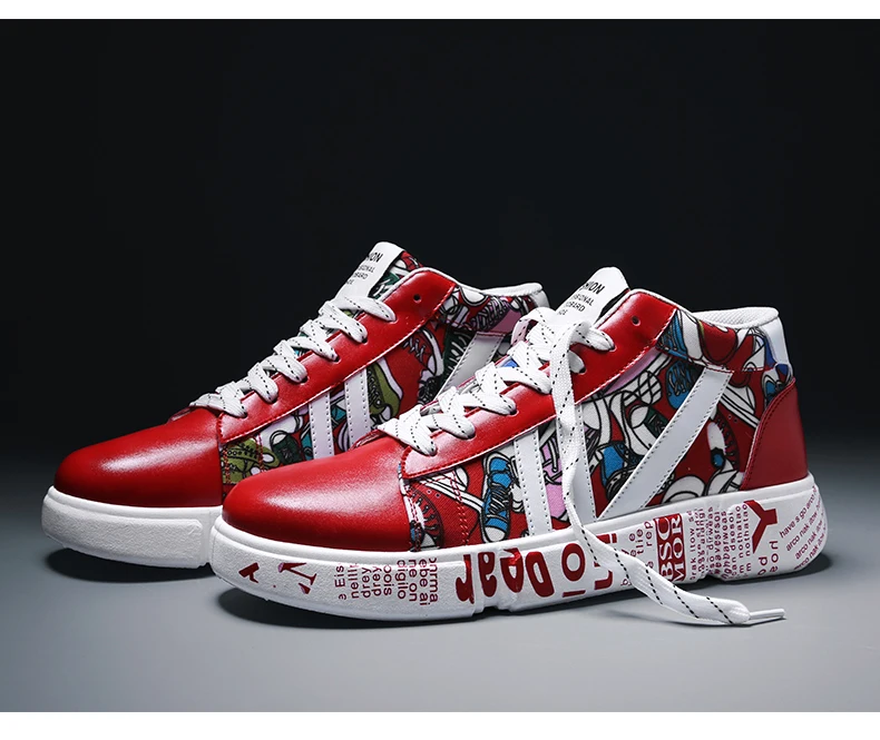 Moipheng New Graffiti Sneakers Autumn Winter High Top Lover Shoes PU Woman Sneakers White Shoes Plus Size Zapatos De Mujer