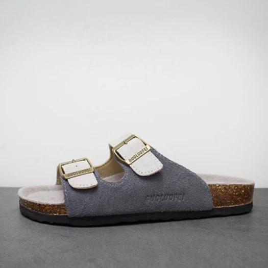 beige gray Дизайнерская обувь на плоской подошве из пробковой кожи; коллекция года; модная пляжная обувь размера плюс; шлепанцы без задника; мужские сандалии; сезон лето; большие размеры 46; дышащие слипоны - Цвет: beige gray