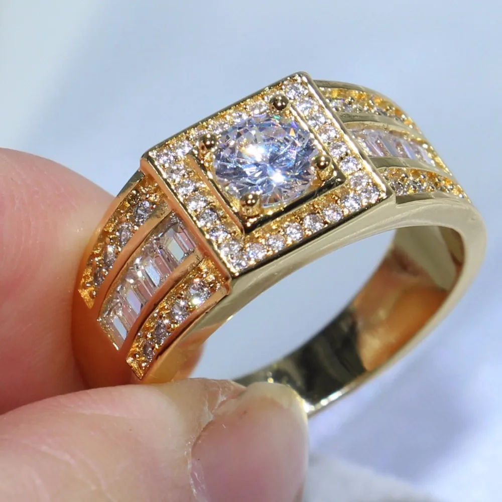 Мужское кольцо из желтого золота 10 карат с фианитом размеры 8 13|band ring|brand ringfashion rings