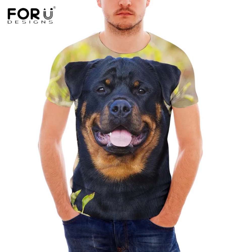 FORUDESIGNS/милые летние мужские футболки с 3D рисунком собаки ротвейлера брендовые