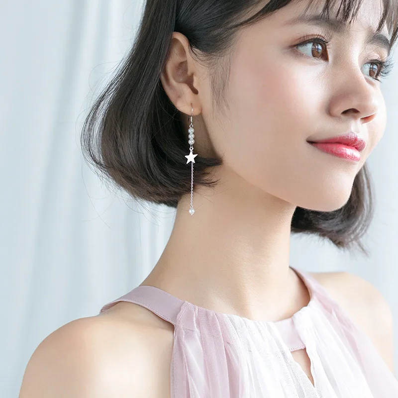 

PONYKISS Romantic S925 Sterling Silver Cute Star Pearl Drop Earrings Women Prevent Allergy Sweet Engagement Jewelry Party Gift