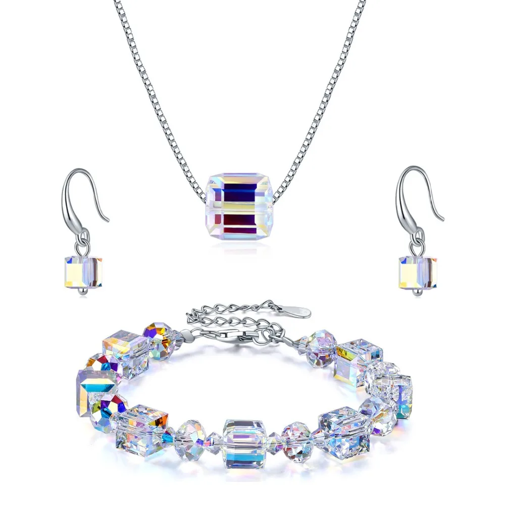 BAFFIN Цветные Разноцветные бусы, ювелирные наборы, кристаллы от Swarovski, серебряное ожерелье с подвесками-кубиками, висячие серьги, браслет для женщин