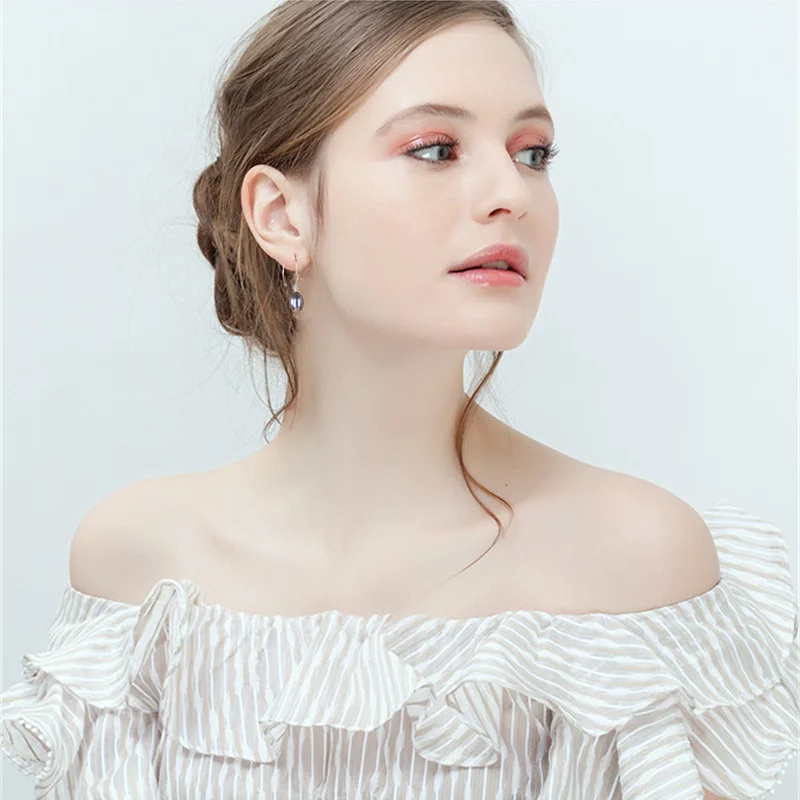 LANCAI 925 Sterling Silver Pearl Earrings Simple Design Natural Freshwater Big Hoop for Women Fine Jewelry Gift | Украшения и