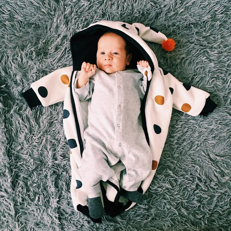 Newborn Baby Romper Kid Jumpsuit Hooded Infant Outfit Clothes Long sleeve Polka Dot Rompers Overalls of Toddler body suit 2021 |