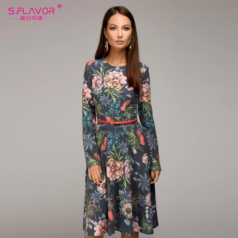 S. FLAVOR женское весеннее платье с цветочным принтом 2019 модное повседневное