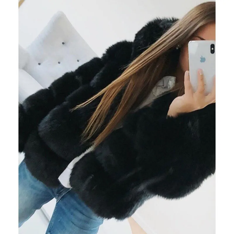 Новое женское элегантное пальто из искусственного меха, модное зимнее повседневное теплое роскошное пальто из искусственного меха, пушистые пальто, женская куртка с капюшоном, пальто, A-034
