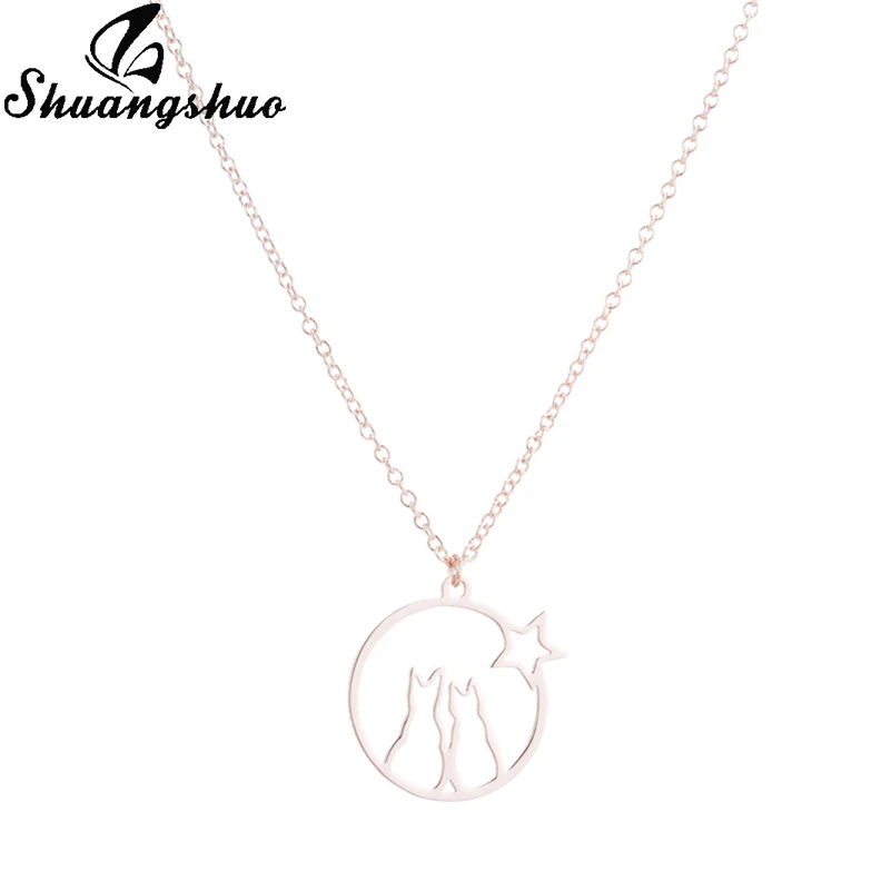Rose Necklaces Shuangshuo, ожерелье с кулоном в виде кошки, для женщин, нержавеющая сталь, длинная цепочка, ожерелье, выдалбливают, животное, колье, колье, Женские Ювелирные изделия - Окраска металла: Rose Necklaces