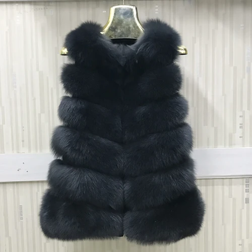 DARK GREY Женский жилет из натурального Лисьего меха для русской зимы, натуральный мягкий Лисий мех, куртка без рукавов для женщин, модный теплый жилет из натурального Лисьего меха - Цвет: DARK GREY