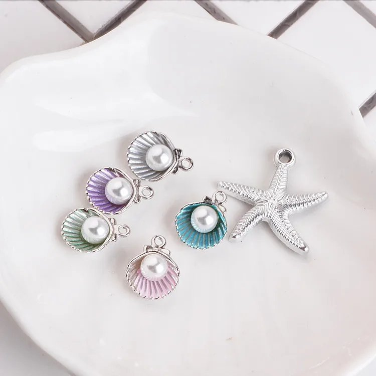 

DIY handmade jewelry accessories alloy pendant color shell pearl earrings bracelet Starfish Necklace Pendant