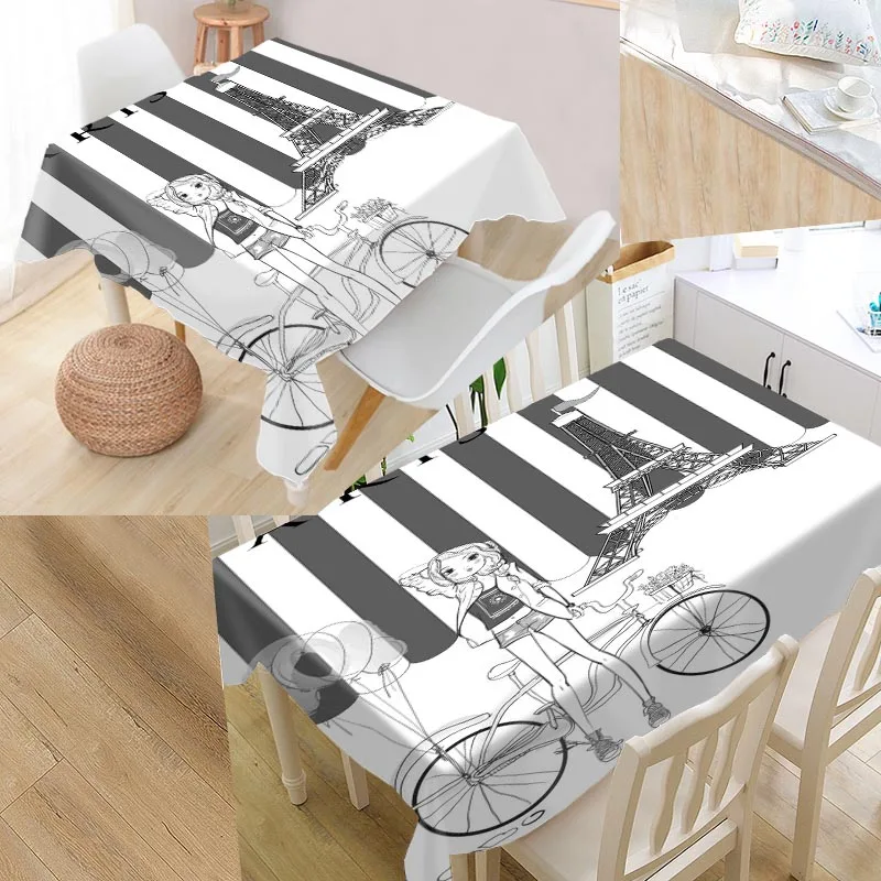 

Скатерть на заказ с рисунком «башня и девушка», водонепроницаемая маслостойкая прямоугольная скатерть для дома и свадьбы, Текстиль