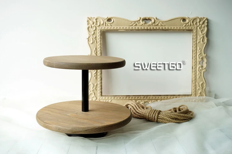 SWEETGO 2 яруса деревянная подставка для торта тарелка для кексов Свадебная вечеринка коричневый/светильник инструменты для украшения кофейного торта для фотосъемки