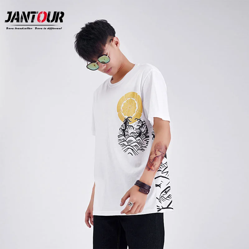 Мужская футболка с скейтбордом Jantour черная белая из 100% хлопка летняя свободная