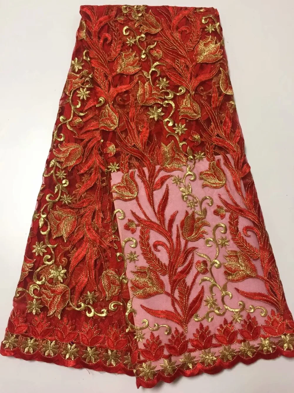 Красное золото 2019 французская нигерийская кружевная ткань Высококачественная
