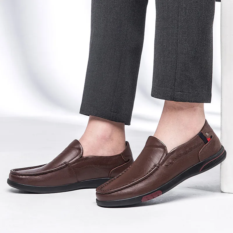 Brand Fashion Casual Leather Shoes Men Slip-On Breathable Loafers Hollow Out Genuine Hot Sale Big Size 36-46 | Обувь