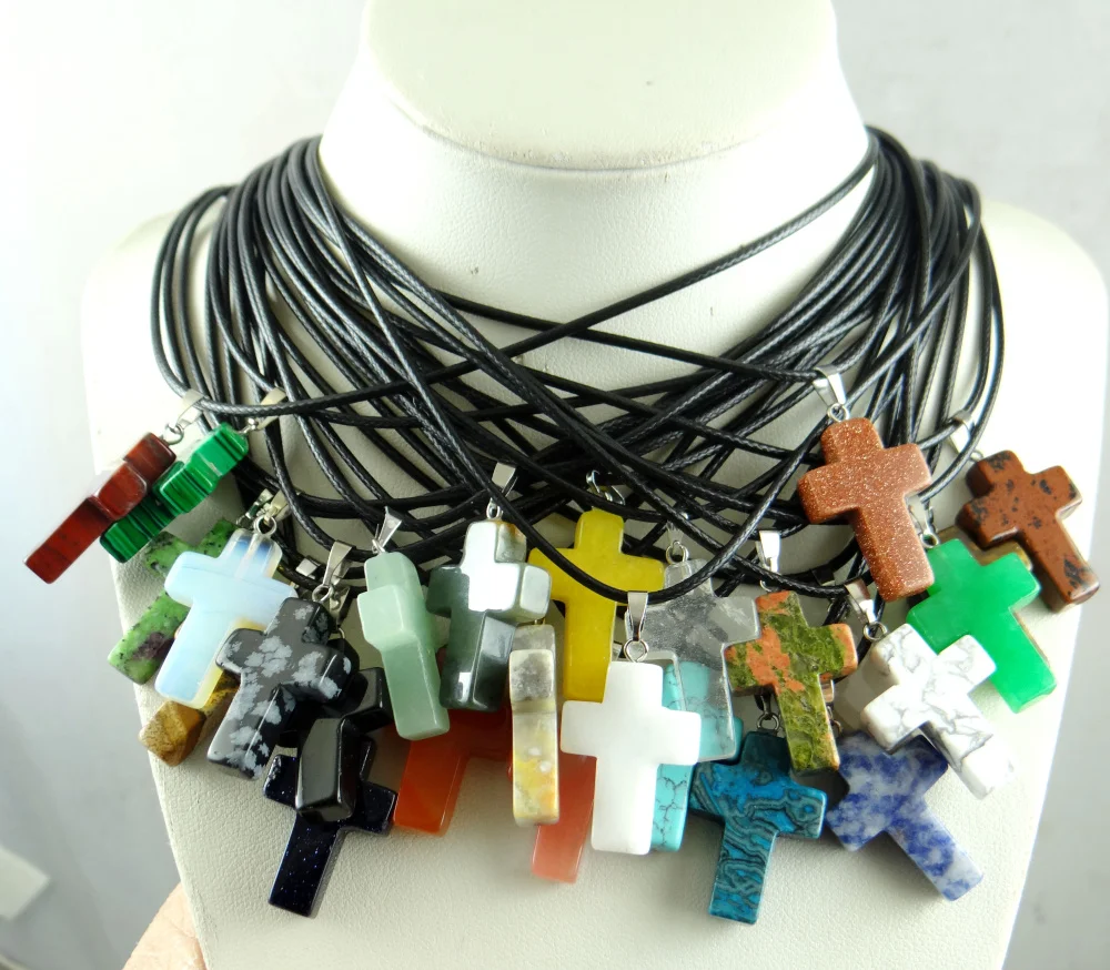 Подвеска-крест из натурального камня, тигровый глаз, бирюза, кварцевый кристалл, для самостоятельного изготовления ювелирных изделий, аксессуары для ожерелья, 1 шт.