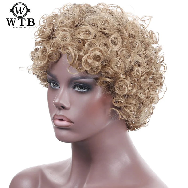 WTB бразильские волосы remy афро кудрявые Вьющиеся Волнистые Короткие синтетические волосы парики для американских черных женщин
