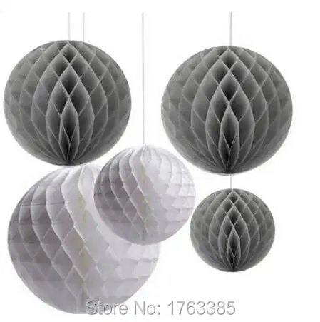 Упаковка из 6 смешанных серых белых салфеток мяч с бумажными сотами свадебный