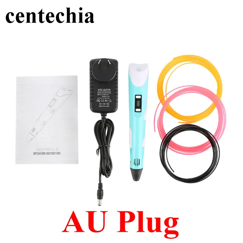 blue Centechia 3D Ручка Рисунок «сделай сам» ручки с бесплатной 3 цветной нитью 1,75 мм Рождественский подарок на день рождения лучший для детей ЕС/США/Великобритания/AU Plug - Цвет: blue