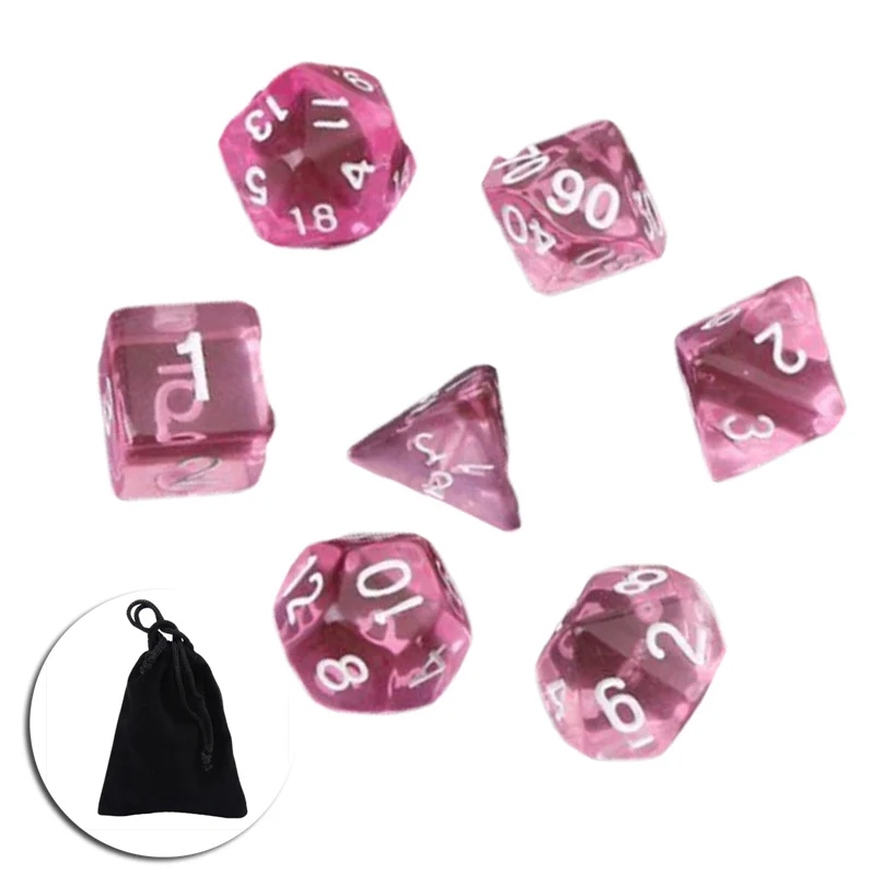 7 шт. розовый полупрозрачный многогранный D4-D20 кубики W/Сумка для DND РПГ MTG настольной игры