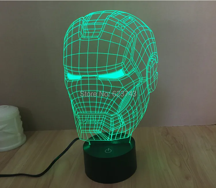 1 шт 3D Цвет Сменные Мстители Железный человек Шлем модель светодиодный ночник USB 3D Светодиодная лампа настроения для рождественских подарков