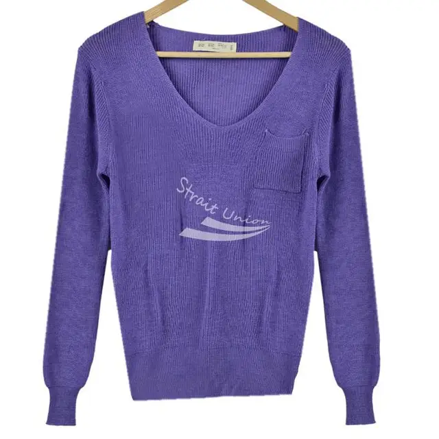 Women V-neck Long Sleeve Pocket Soft 