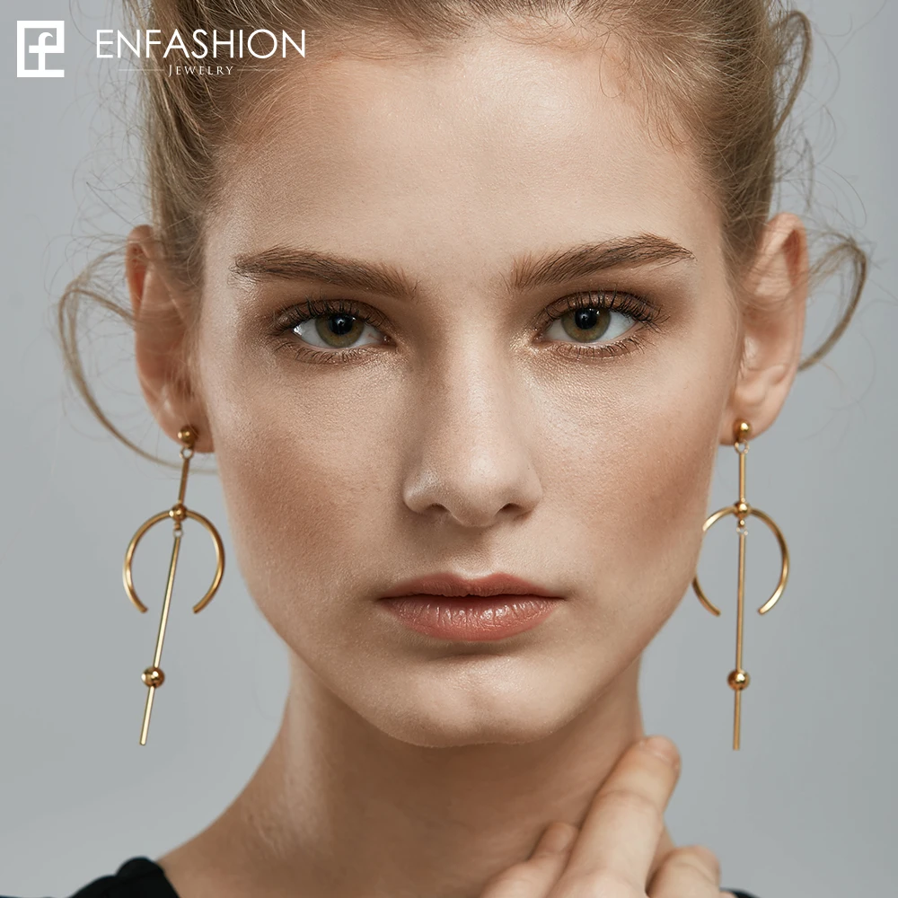 Enfashion круглые свисающие серьги, серьги золотистого цвета из нержавеющей стали, висячие серьги для женщин, длинные серьги, ювелирное изделие brinco
