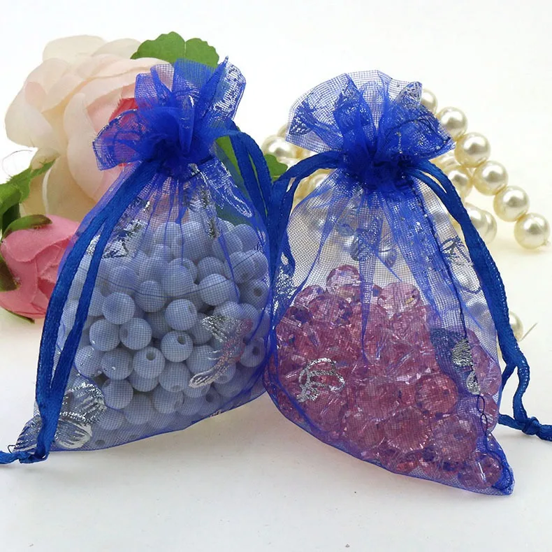 Blue-2 50 шт./компл. 7x9 см Цвета: золотистый, розовое/бабочка из органзы мешки для ювелирных изделий, свадебный подарок мешок Mix Цвет на Рождество год вечерние праздничные Применение - Цвет: Blue-2