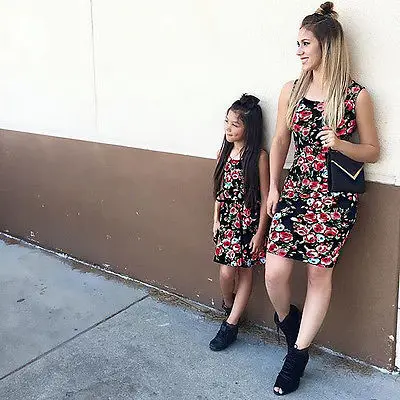 2017 новые одинаковые платья для мамы и дочки летнее платье без рукавов с принтом