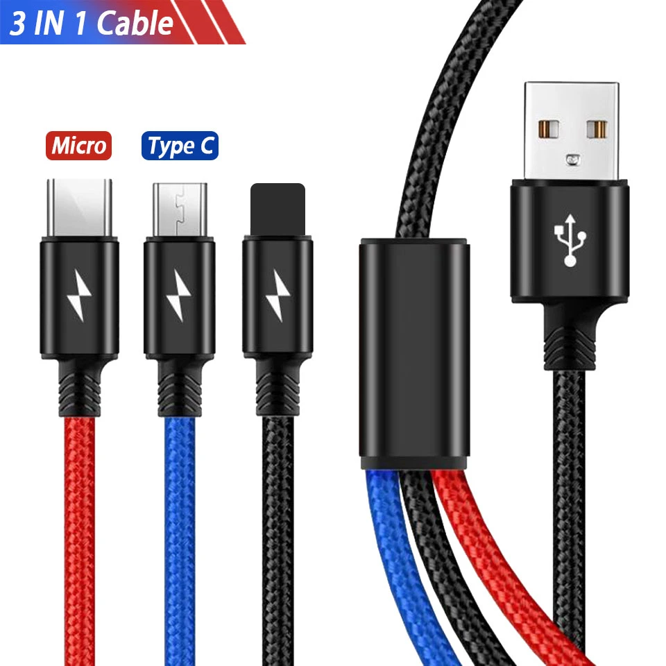 3 IN 1 Cable 3 в 1 мульти USB зарядный кабель для Xiaomi mi 9 samsung S10 S9 plus huawei P30 mate 20 pro type C mi cro USB кабель Kabel 3 м - Цвет: 3 IN 1 Cable