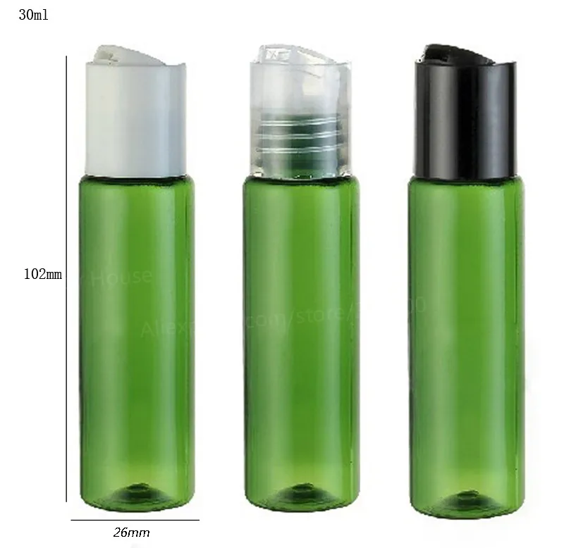 100 x 30ml Green Refillable Portable PET  Plastic Press  Cap Bottles 30cc Empty Lotion Cosmetic Container