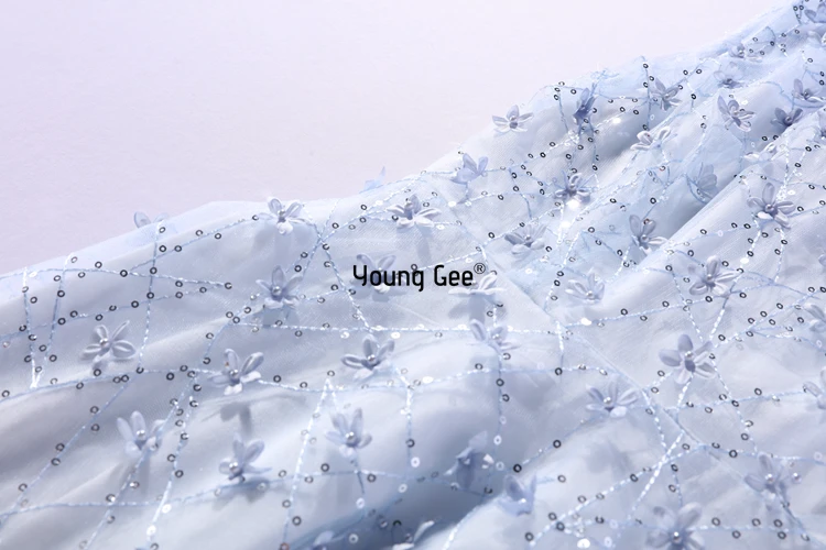 Young Gee Dreamy 3D цветы женские Роскошные вечерние платья Летняя мода o-образным вырезом Элегантный мятный зеленый синий платье vestidos