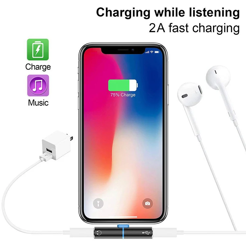 Аудио конвертер для lightning на 3,5 адаптер 2 в 1 аудио адаптер Поддержка IOS 12 для IPhone 7 8 X все серии зарядки музыки