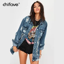 Для женщин модная джинсовая куртка 2018 Винтаж Harajuku Oversize