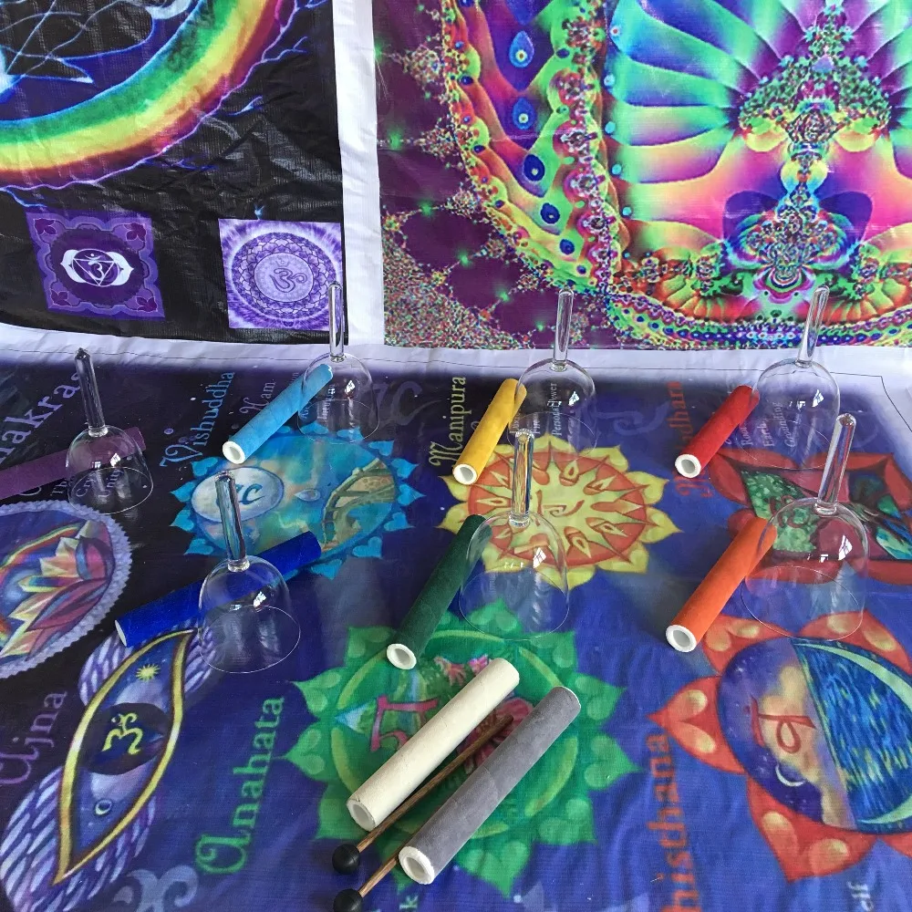 Губные гармоники Solfeggio 7 шт. прозрачные хрустальные Поющие ручки чаши Hemi-Sync 396 Гц 417