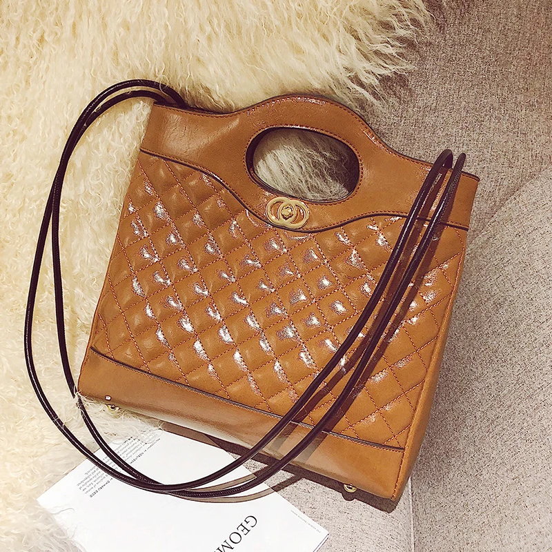 2019 из искусственной кожи для женщин сумка плед Дамы Crossbody цепи Мода карамельный