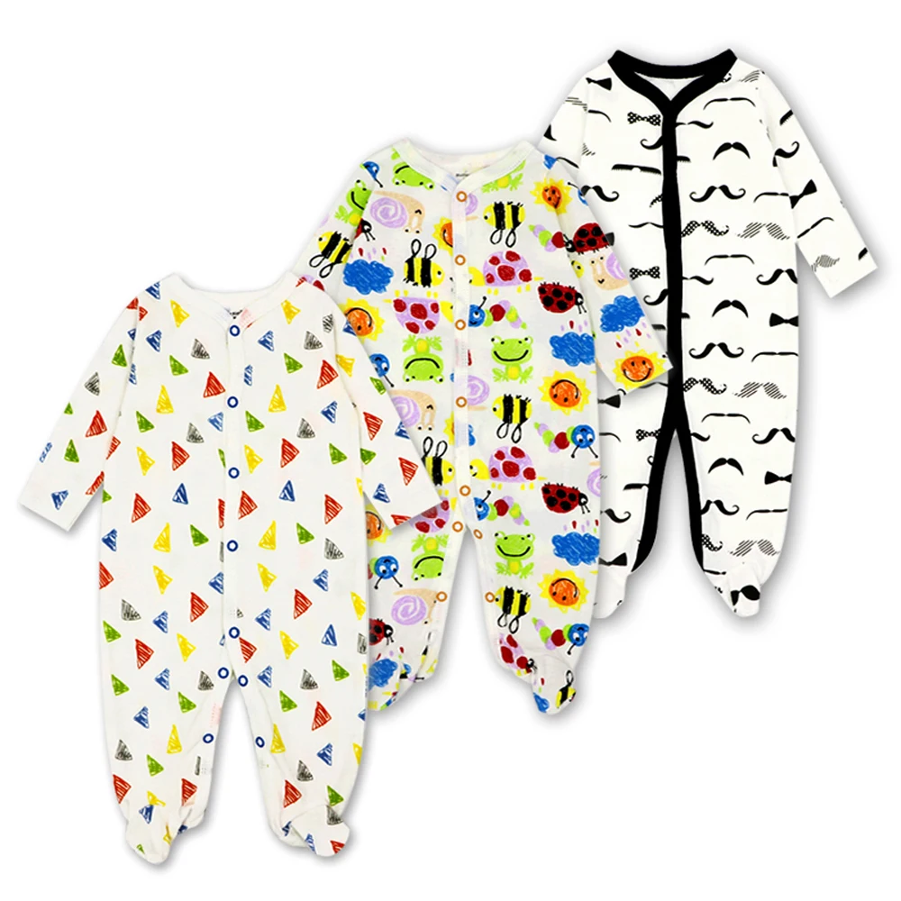 

3 Pcs/lot Baby Romper Long Sleeves 100% Cotton Comfortable Baby Pajamas Cartoon Printed Newborn Baby Boy Girl Clothes