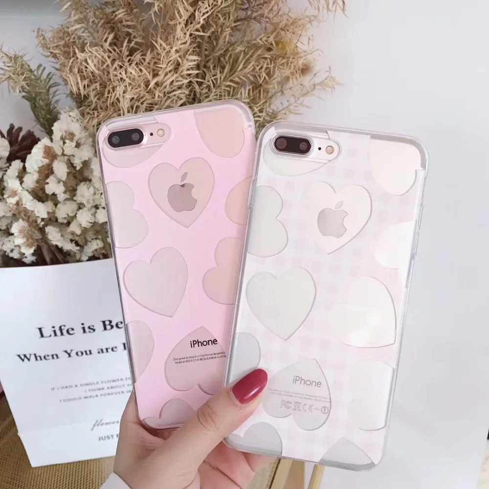 Hxairt Cute Colorful Love Heart Phone Case For iphone6s 7 8Plus Fashion Slim Couples Cases iphone X Cartoon Soft Back Cover |