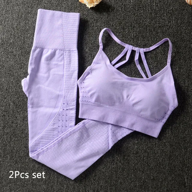 Blue 2Pcs set 2 шт./компл. Бесшовные Йога Комплект Для женщин Фитнес бюстгальтер спортивная женская, для спортивного зала, леггинсы, штаны на подкладке пуш-ап спортивный бюстгальтер, спортивные костюмы - Цвет: Blue 2Pcs set