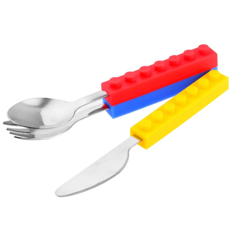 QuickDone Bricks Fork Silicone Stainless Steel Kids Travel Child Portable Picnic Tools Children Cute Dinnerware CKC1437 | Дом и сад
