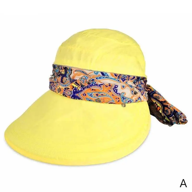 Lady Women Summer Outdoor Hat Cap Riding Anti-UV Sun Hat Beach Foldable Sunscreen Floral Print Caps Neck Face Wide Brim Hat - Цвет: A