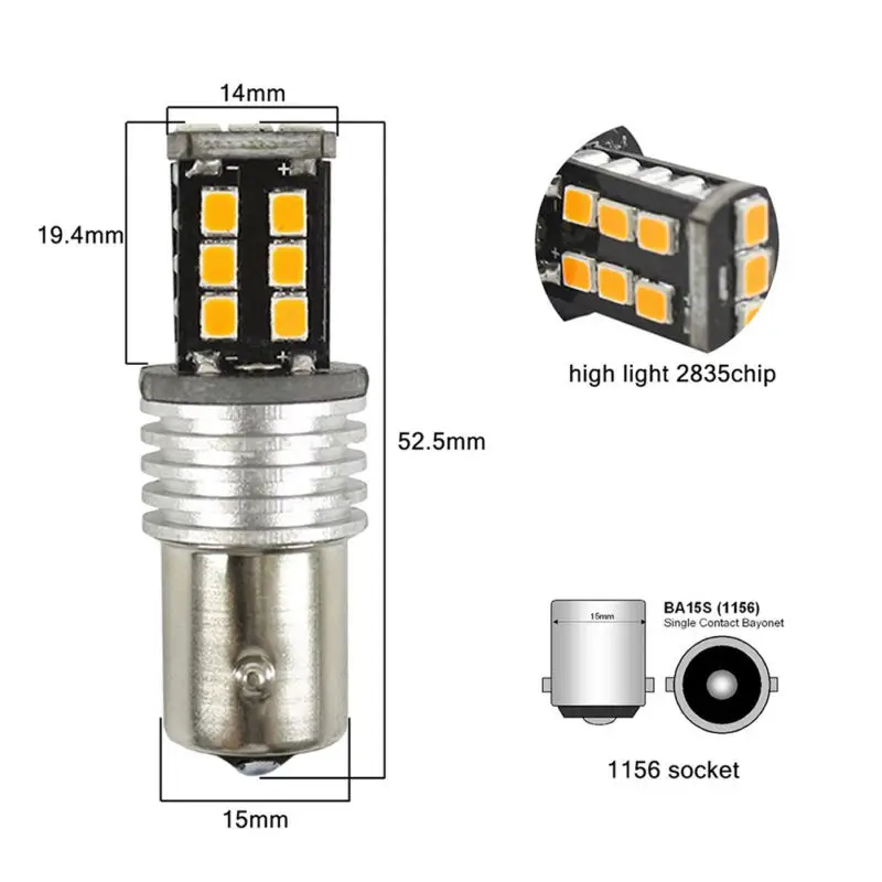 2 шт. Янтарный, оранжевый 1156-2835 15-SMD BA15S P21/5 W СВЕТОДИОДНЫЙ Автомобильный сигнальный светильник s лампа авто Обратный светильник дневной ходовой светильник