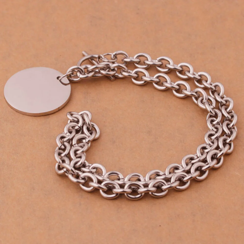 Fashion Jewelry Women's Silver Stainless Steel Rolo Chain Round Medallion Charm Necklace Bracelet Set | Украшения и